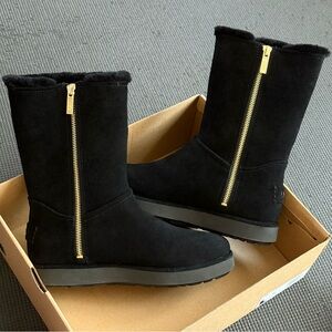 Brand New UGG Black Boots with Gold Zipper WITH BOX: W CLASSIC SHORT BLVD